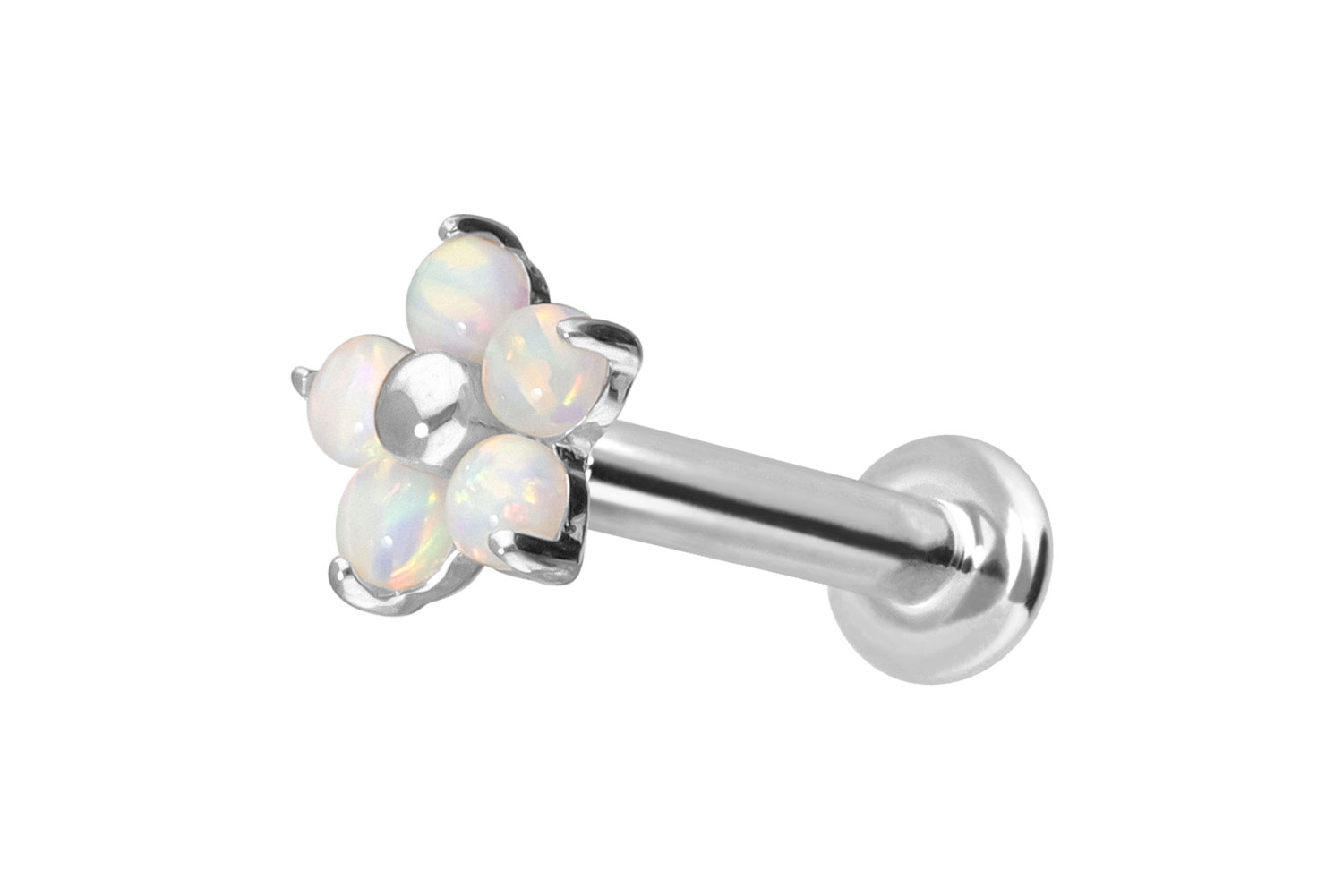 14 Karat Gold Labret Piercing mit Innengewinde BLUME + 5 SYNTHETISCHE OPALE